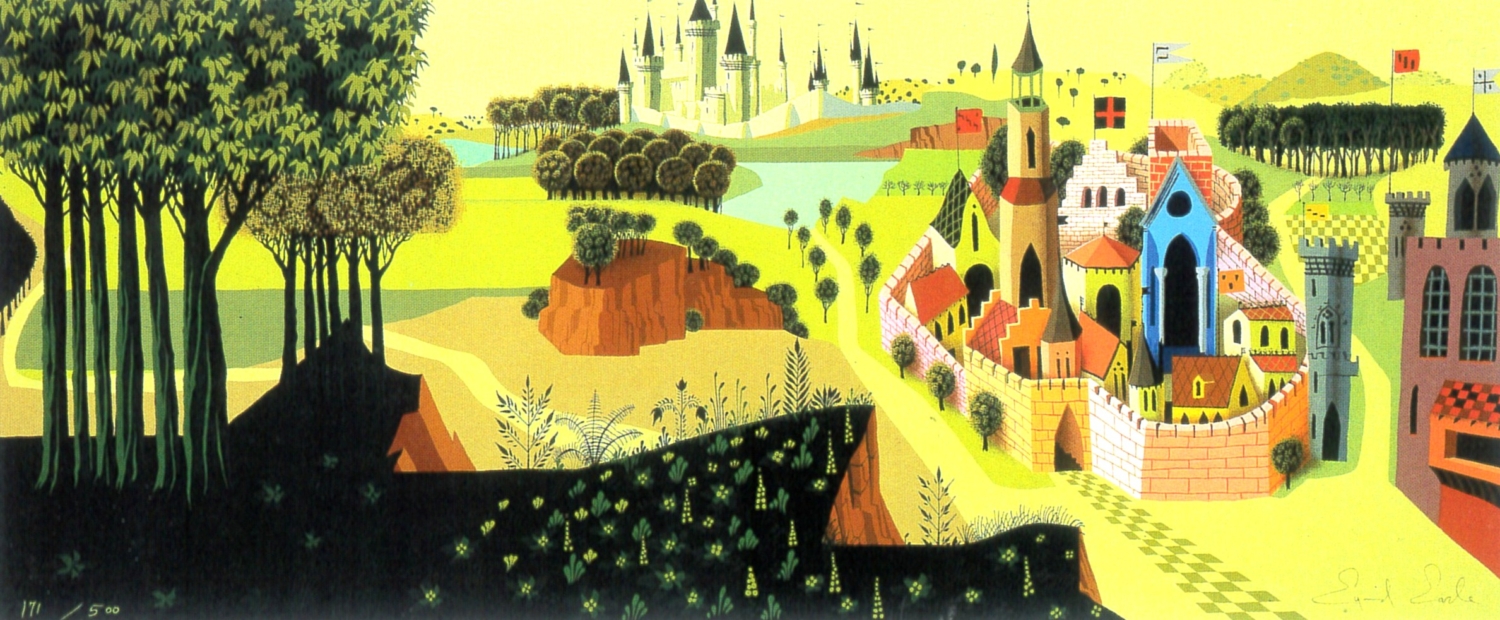 ディズニーアニメーションの絵画作品　タイトルは、スリーピング・ビューティ・カントリーサイド